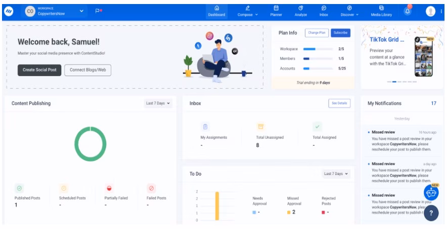 Via ContentStudio ContentStudio main dashboard