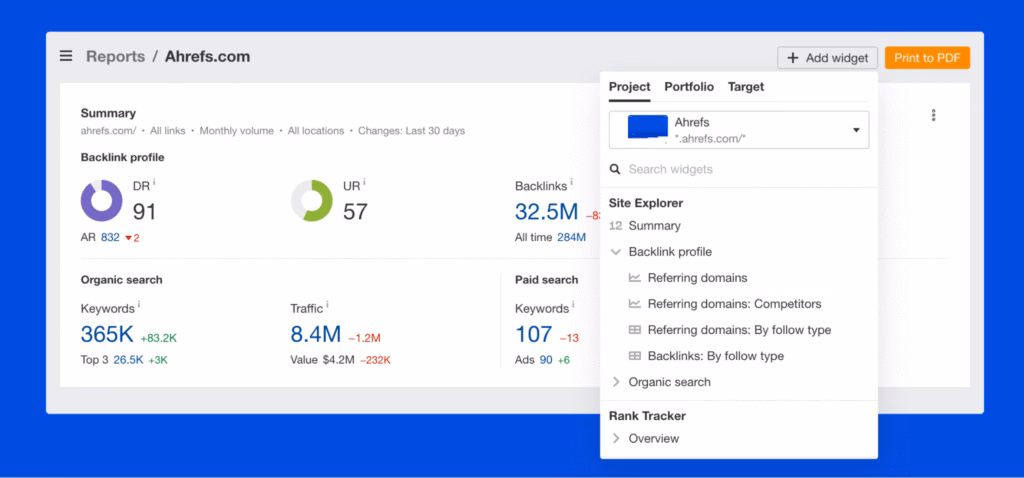 Via Ahrefs reporting tool in Ahrefs