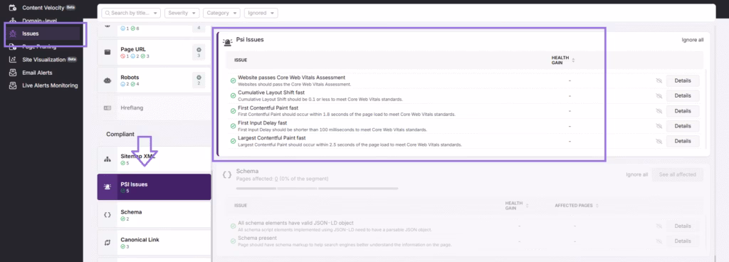 PSI issues search atlas site audit tool
