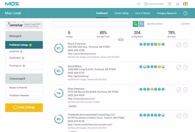 Via Moz Local moz local dashboard