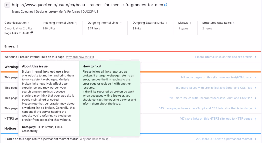 Via Semrush Semrush Broken Link